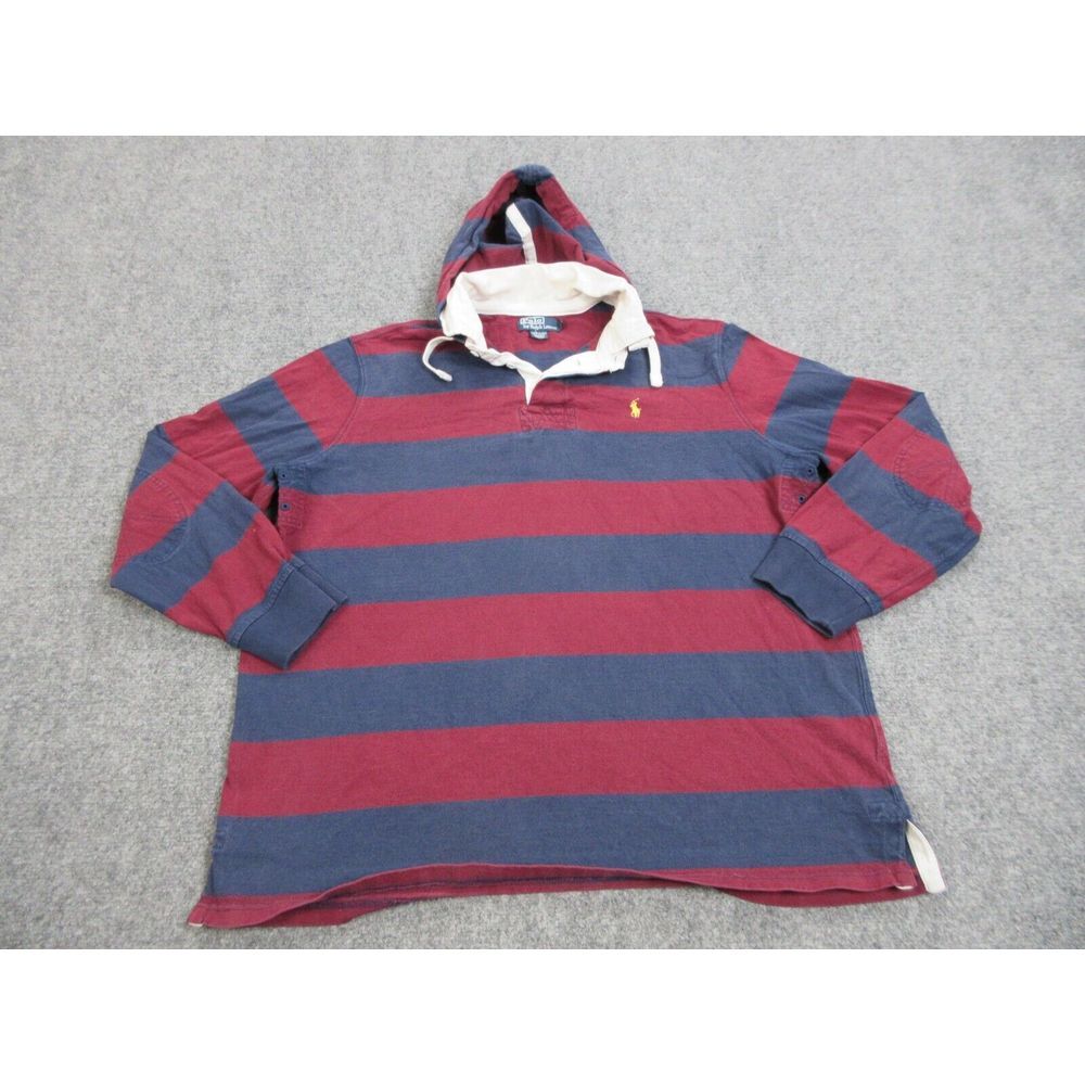 VINTAGE Polo Ralph Lauren Shirt Mens Extra Large Blue Stripes 90s Rugby Hoodie